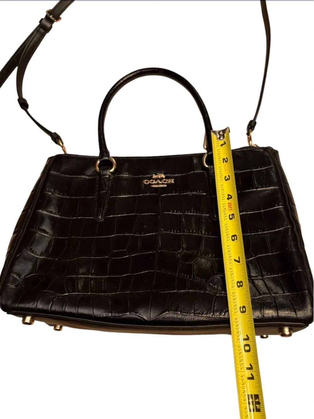 COACH Surrey Carryall Black Croc-Embossed Leather Satchel F48619